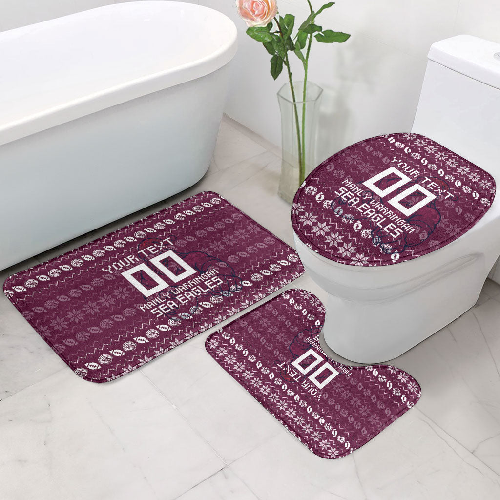 Personalized Sea Eagles Christmas Bathroom Set Australian Rugby Fans - Pixelated Ugly Xmas Pattern Mascot Santa