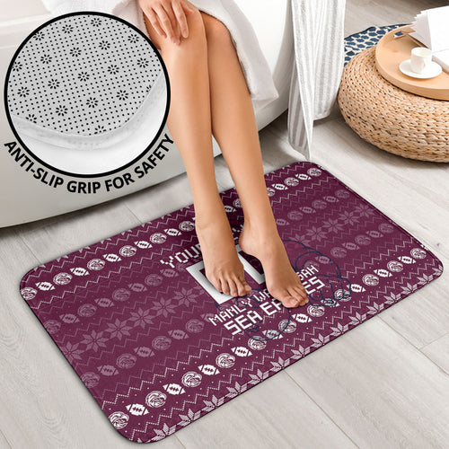Personalized Sea Eagles Christmas Bathroom Set Australian Rugby Fans - Pixelated Ugly Xmas Pattern Mascot Santa