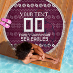 Personalized Sea Eagles Christmas Beach Blanket Australian Rugby Fans - Pixelated Ugly Xmas Pattern Mascot Santa