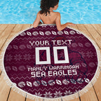 Personalized Sea Eagles Christmas Beach Blanket Australian Rugby Fans - Pixelated Ugly Xmas Pattern Mascot Santa