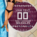 Personalized Sea Eagles Christmas Beach Blanket Australian Rugby Fans - Pixelated Ugly Xmas Pattern Mascot Santa