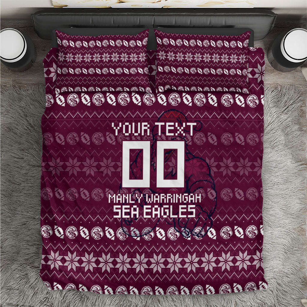 Personalized Sea Eagles Christmas Bedding Set Australian Rugby Fans - Pixelated Ugly Xmas Pattern Mascot Santa