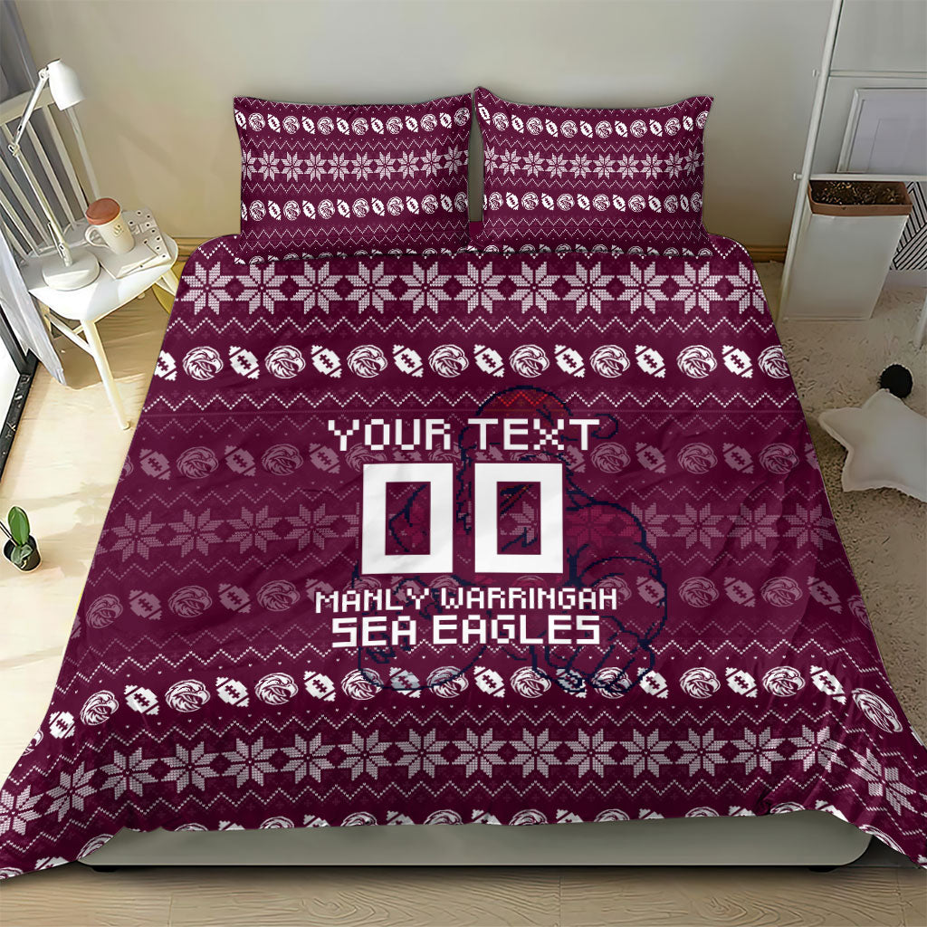 Personalized Sea Eagles Christmas Bedding Set Australian Rugby Fans - Pixelated Ugly Xmas Pattern Mascot Santa
