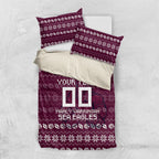 Personalized Sea Eagles Christmas Bedding Set Australian Rugby Fans - Pixelated Ugly Xmas Pattern Mascot Santa