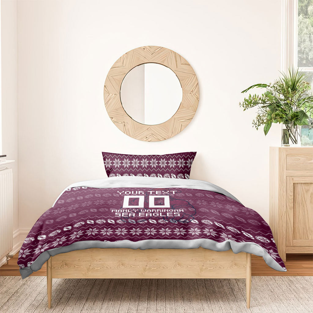 Personalized Sea Eagles Christmas Bedding Set Australian Rugby Fans - Pixelated Ugly Xmas Pattern Mascot Santa