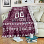 Personalized Sea Eagles Christmas Blanket Australian Rugby Fans - Pixelated Ugly Xmas Pattern Mascot Santa