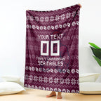 Personalized Sea Eagles Christmas Blanket Australian Rugby Fans - Pixelated Ugly Xmas Pattern Mascot Santa