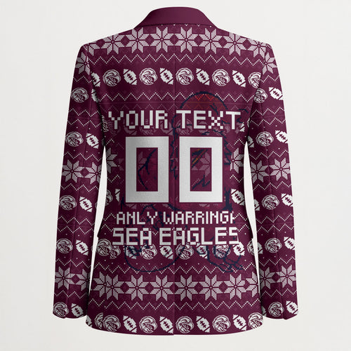 Personalized Sea Eagles Christmas Blazer Australian Rugby Fans - Pixelated Ugly Xmas Pattern Mascot Santa