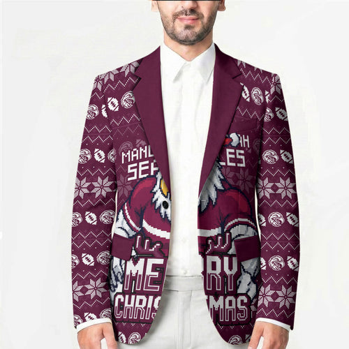Personalized Sea Eagles Christmas Blazer Australian Rugby Fans - Pixelated Ugly Xmas Pattern Mascot Santa