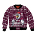 Personalized Sea Eagles Christmas Bomber Jacket Australian Rugby Fans - Pixelated Ugly Xmas Pattern Mascot Santa