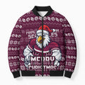 Personalized Sea Eagles Christmas Bomber Puffer Jacket Australian Rugby Fans - Pixelated Ugly Xmas Pattern Mascot Santa