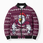 Personalized Sea Eagles Christmas Bomber Puffer Jacket Australian Rugby Fans - Pixelated Ugly Xmas Pattern Mascot Santa