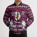 Personalized Sea Eagles Christmas Bomber Puffer Jacket Australian Rugby Fans - Pixelated Ugly Xmas Pattern Mascot Santa