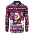 Personalized Sea Eagles Christmas Button Sweatshirt Australian Rugby Fans - Pixelated Ugly Xmas Pattern Mascot Santa