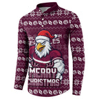 Personalized Sea Eagles Christmas Button Sweatshirt Australian Rugby Fans - Pixelated Ugly Xmas Pattern Mascot Santa