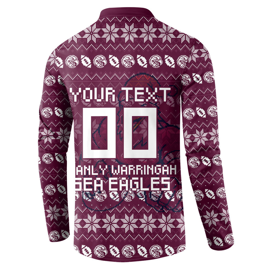 Personalized Sea Eagles Christmas Button Sweatshirt Australian Rugby Fans - Pixelated Ugly Xmas Pattern Mascot Santa