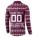 Personalized Sea Eagles Christmas Button Sweatshirt Australian Rugby Fans - Pixelated Ugly Xmas Pattern Mascot Santa