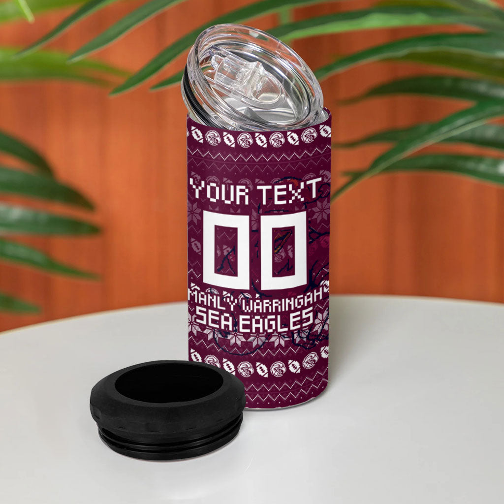 Personalized Sea Eagles Christmas 4 in 1 Can Cooler Tumbler Australian Rugby Fans - Pixelated Ugly Xmas Pattern Mascot Santa