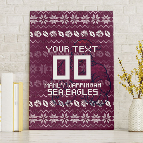 Personalized Sea Eagles Christmas Canvas Wall Art Australian Rugby Fans - Pixelated Ugly Xmas Pattern Mascot Santa