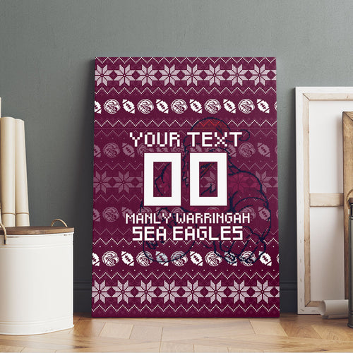 Personalized Sea Eagles Christmas Canvas Wall Art Australian Rugby Fans - Pixelated Ugly Xmas Pattern Mascot Santa