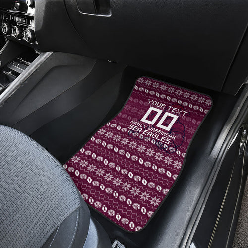Personalized Sea Eagles Christmas Car Mats Australian Rugby Fans - Pixelated Ugly Xmas Pattern Mascot Santa