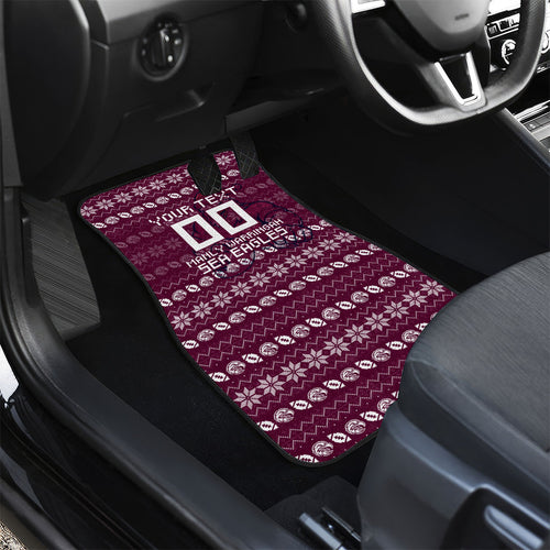 Personalized Sea Eagles Christmas Car Mats Australian Rugby Fans - Pixelated Ugly Xmas Pattern Mascot Santa