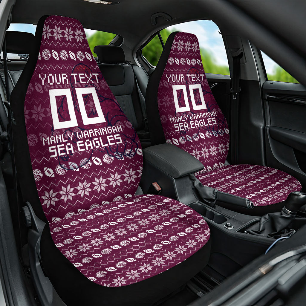 Personalized Sea Eagles Christmas Car Seat Cover Australian Rugby Fans - Pixelated Ugly Xmas Pattern Mascot Santa