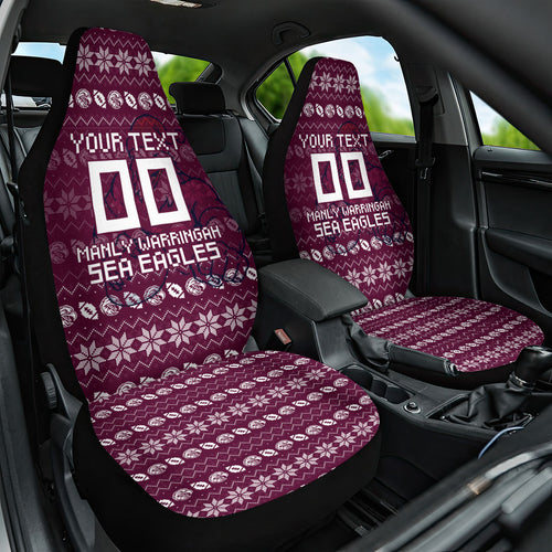 Personalized Sea Eagles Christmas Car Seat Cover Australian Rugby Fans - Pixelated Ugly Xmas Pattern Mascot Santa