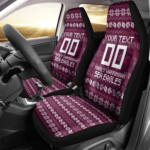 Personalized Sea Eagles Christmas Car Seat Cover Australian Rugby Fans - Pixelated Ugly Xmas Pattern Mascot Santa