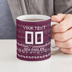 Personalized Sea Eagles Christmas Ceramic Mug Australian Rugby Fans - Pixelated Ugly Xmas Pattern Mascot Santa