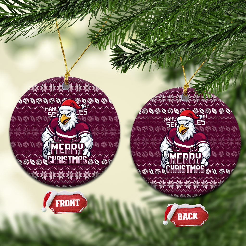 Sea Eagles Christmas Ceramic Ornament Australian Rugby Fans - Pixelated Ugly Xmas Pattern Mascot Santa