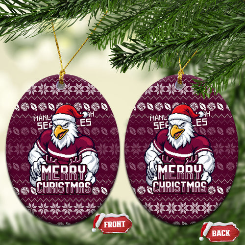 Sea Eagles Christmas Ceramic Ornament Australian Rugby Fans - Pixelated Ugly Xmas Pattern Mascot Santa