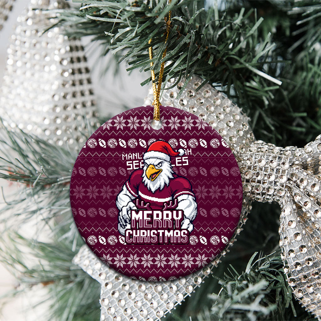 Sea Eagles Christmas Ceramic Ornament Australian Rugby Fans - Pixelated Ugly Xmas Pattern Mascot Santa