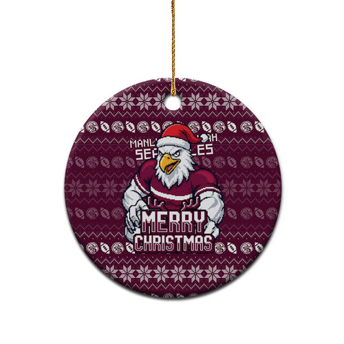 Sea Eagles Christmas Ceramic Ornament Australian Rugby Fans - Pixelated Ugly Xmas Pattern Mascot Santa