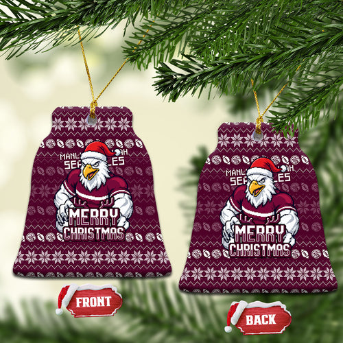 Sea Eagles Christmas Ceramic Ornament Australian Rugby Fans - Pixelated Ugly Xmas Pattern Mascot Santa