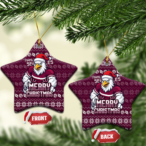 Sea Eagles Christmas Ceramic Ornament Australian Rugby Fans - Pixelated Ugly Xmas Pattern Mascot Santa