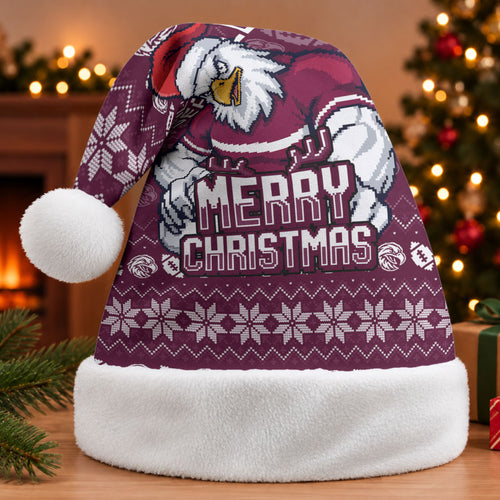 Sea Eagles Christmas Santa Hat Australian Rugby Fans - Pixelated Ugly Xmas Pattern Mascot Santa