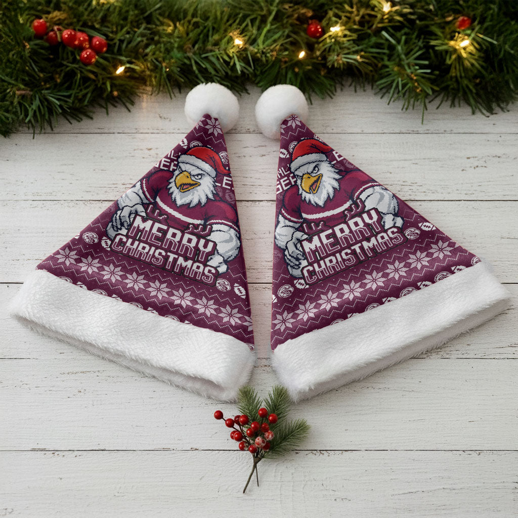 Sea Eagles Christmas Santa Hat Australian Rugby Fans - Pixelated Ugly Xmas Pattern Mascot Santa