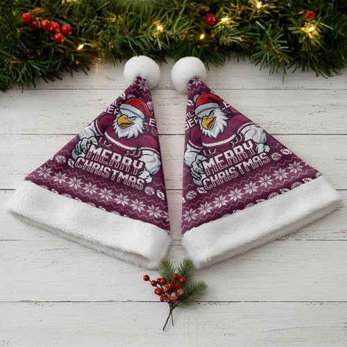 Sea Eagles Christmas Santa Hat Australian Rugby Fans - Pixelated Ugly Xmas Pattern Mascot Santa