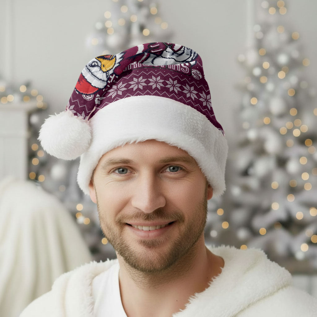 Sea Eagles Christmas Santa Hat Australian Rugby Fans - Pixelated Ugly Xmas Pattern Mascot Santa