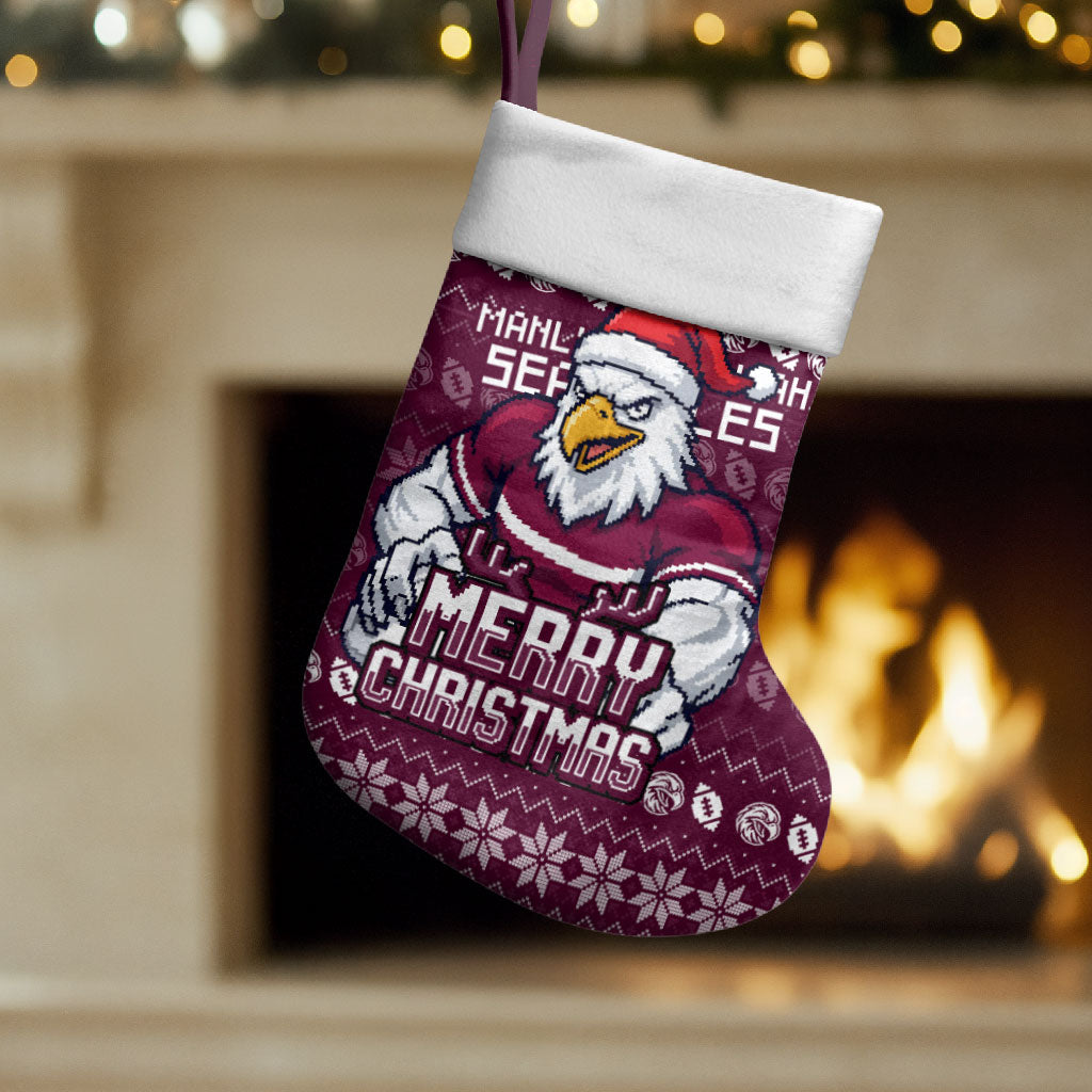 Sea Eagles Christmas Stocking Australian Rugby Fans - Pixelated Ugly Xmas Pattern Mascot Santa