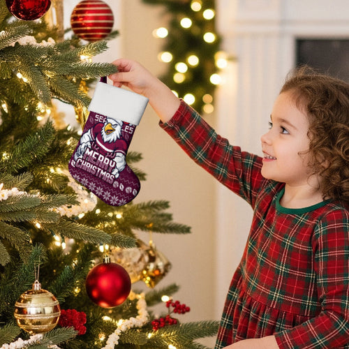 Sea Eagles Christmas Stocking Australian Rugby Fans - Pixelated Ugly Xmas Pattern Mascot Santa