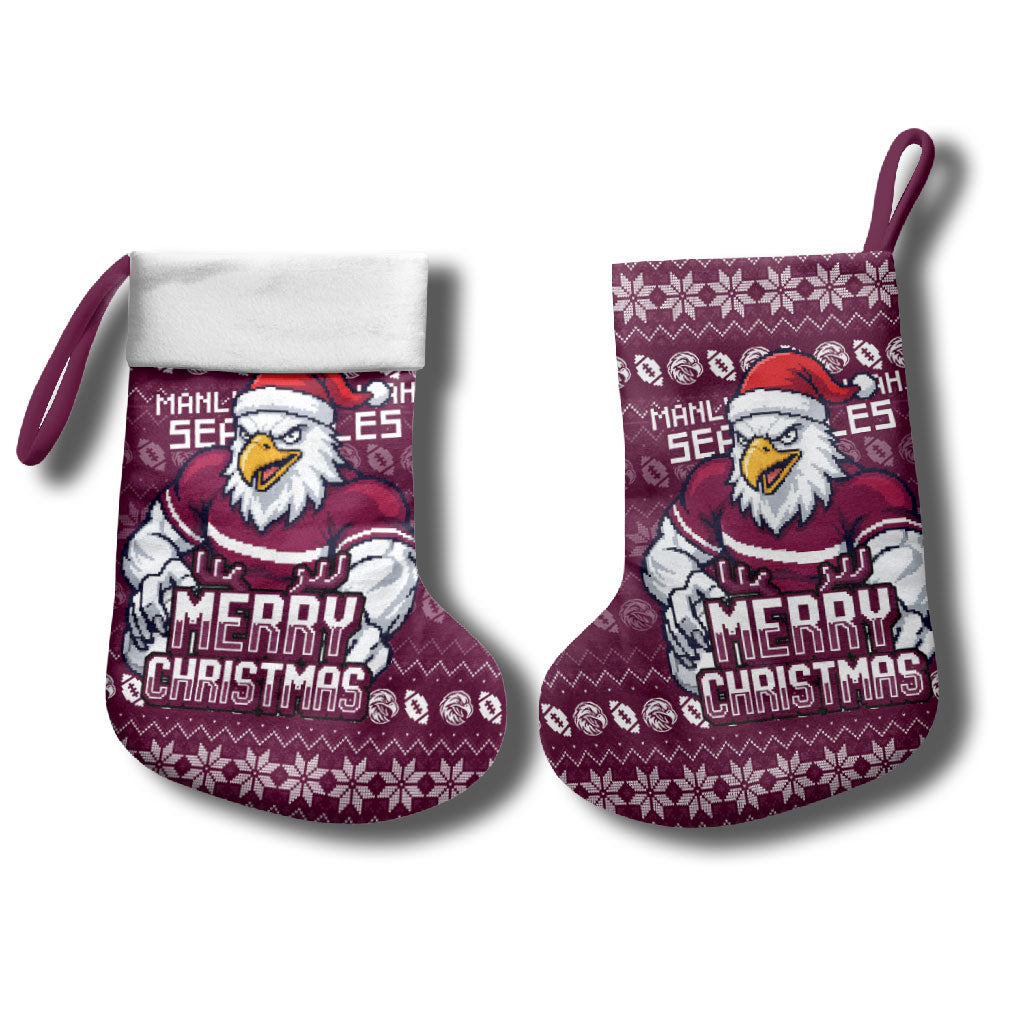 Sea Eagles Christmas Stocking Australian Rugby Fans - Pixelated Ugly Xmas Pattern Mascot Santa