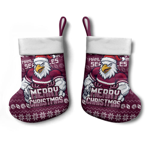 Sea Eagles Christmas Stocking Australian Rugby Fans - Pixelated Ugly Xmas Pattern Mascot Santa