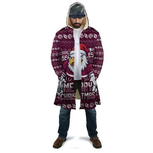 Personalized Sea Eagles Christmas Cloak Australian Rugby Fans - Pixelated Ugly Xmas Pattern Mascot Santa