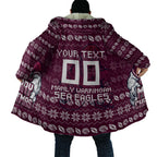Personalized Sea Eagles Christmas Cloak Australian Rugby Fans - Pixelated Ugly Xmas Pattern Mascot Santa