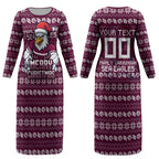 Personalized Sea Eagles Christmas Couples Matching Long Sleeve Bodycon Dress and Hawaiian Shirt Australian Rugby Fans - Pixelated Ugly Xmas Pattern Mascot Santa