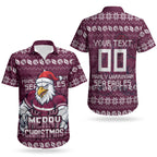 Personalized Sea Eagles Christmas Couples Matching Summer Maxi Dress and Hawaiian Shirt Australian Rugby Fans - Pixelated Ugly Xmas Pattern Mascot Santa