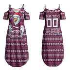 Personalized Sea Eagles Christmas Couples Matching Summer Maxi Dress and Hawaiian Shirt Australian Rugby Fans - Pixelated Ugly Xmas Pattern Mascot Santa
