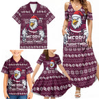 Personalized Sea Eagles Christmas Family Matching Summer Maxi Dress and Hawaiian Shirt Australian Rugby Fans - Pixelated Ugly Xmas Pattern Mascot Santa